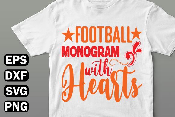 Football Monogram with Hearts Graphic for T-Shirt Designs