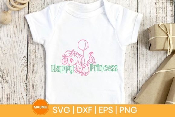 Happy Princess Unicorn SVG Design for Print Templates